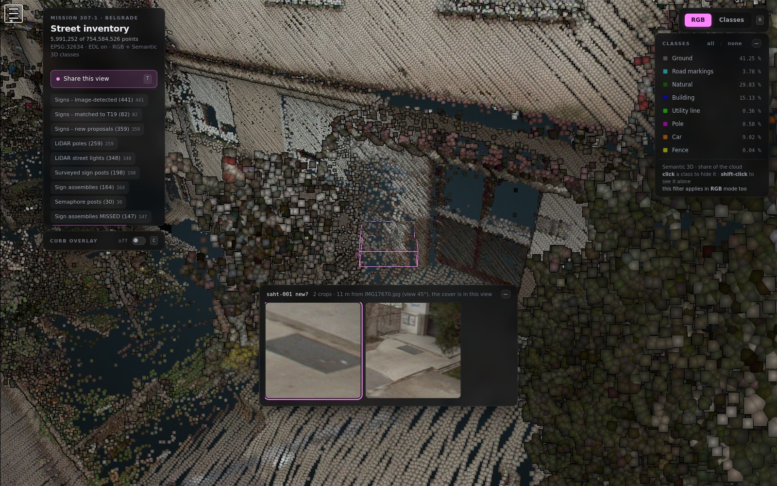 A manhole cover found in the panoramas with no surveyed record anywhere near it.